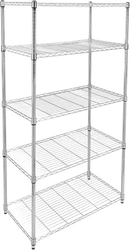 Simple Deluxe 5-Tier Heavy Duty Storage Shelves, 1750 Lbs Loading Capacity, 35.43" W x 17.72" D x 70.87" H Adjustable Shelving Unit with Wheels, Chrome