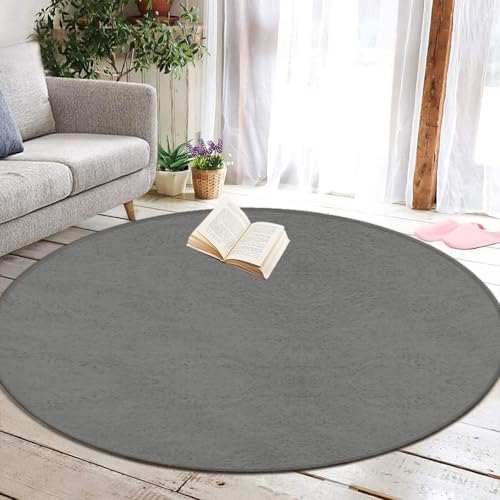 Room Sofa Yoga Soft Round Carpet, Home Decor Non Slip Kitchen Office Circle Rug, Machine Washable Modern Round Area Rug Grey, 60inch