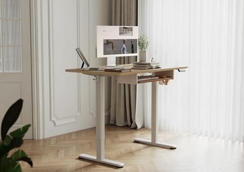 YDN Electric Standing Desk 48 Inch with Keyboard Tray Natural