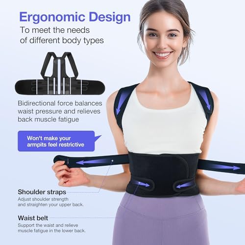 Kepwaa Posture Corrector for Women and Men, Upgraded Full Back Brace Support, Adjustable Shoulder Straightener for Improving Back Posture, Relief for Upper and Lower Back, Lumbar, Neck, Shoulder Pain
