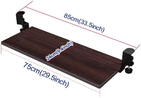 Clamping Computer Keyboard and Mouse Tray, Pull Out Platform Drawer with 45° Adjustable C-Clamp, Under Desk Keyboard Tray Slide Out, Easy to Install (Vintage Brown)(75x24cm)