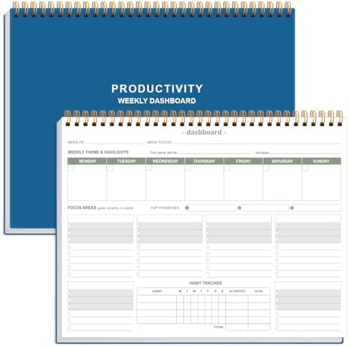 Weekly Productivity Dashboard - 8.5" x 11" Dashboard Desk Notepad Has 6 Focus Areas to List Tasks for Goals, Projects, Clients, Academic or Meal-Organize Your Daily Work Efficiently, 54 Weeks, Blue