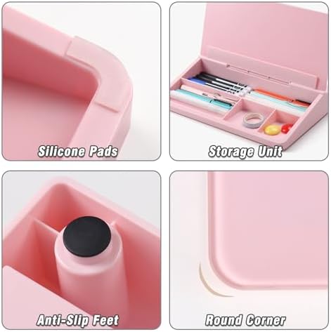 SELEAD Desktop Glass Whiteboard with Storage, 5 Markers and 1 Eraser, Pink