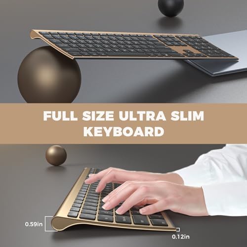 Vssoplor Wireless Keyboard and Mouse, Rechargeable Ultra Slim, Black Gold
