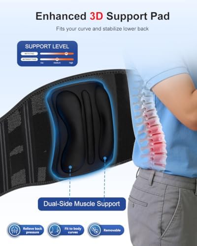 Back Brace for Lower Back Pain Relief with Pulley System, 7X Powerful Lumbar Support with 3D Pad, Lumbar Support Belt for Men Women, Power 4X Adjustable Strap and Soft Breathable 3D Knit Material, for Herniated Disc,Sciatica,Scoliosis M(33.5"-37.4")