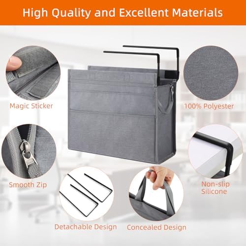MASTLU Under Desk Hanging Storage Bag, Desk Organizer Storage, Office Side Storage Bag, Compatible with A4 Files, Detachable Handle Design, No Assembly Required, For Office Home School (Grey)
