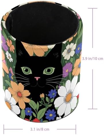 Cat Flower Pen Holder Pencil Organizer Cute Pencil Cup Desk Decor Makeup Brush Holder PU Multifunctional Office Supplies for Home Classroom School