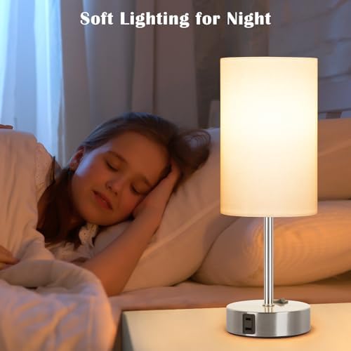 ZJOJO Table Lamps for Bedroom Set of 2, Bedside Small Lamps with AC Outlet