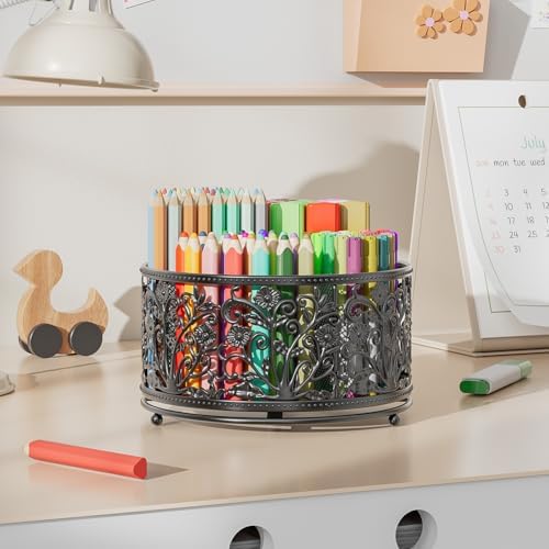 EKNITEY Pencil Holder for Desk - 360° Rotating Pen Holder Organizer Caddy
