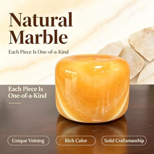 Natural Marble Lamp Cordless Touch Control Night Light Rechargeable Small Marble Table Lamp, Dimming Warm Glow Portable Marble Touch Lamp for Bedroom, Living Room, Decor Gift (Orange Jade)
