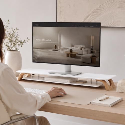 42.5''Dual Monitor Stand Riser for 2 Monitors with Acacia Wood, White