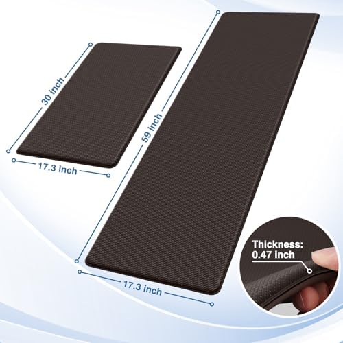 StepRite Kitchen Mats for Floor, 2-Piece Anti-Fatigue Rugs, Chocolate
