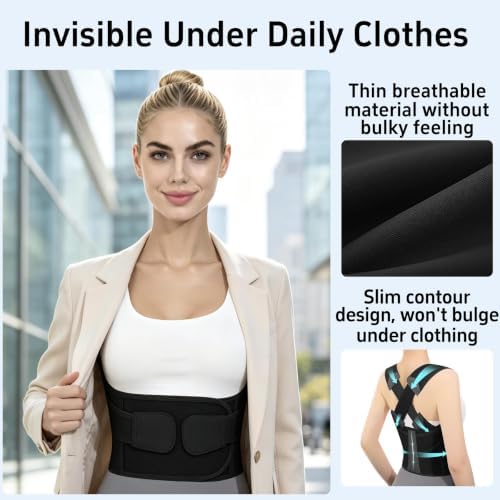 Back Brace Posture Corrector for Women and Men Upgraded Dynamic Traction Correction System Adjustable Shoulder Support Straightener Helps Reduce Upper Lower Back Pain Suitable for Hump Scoliosis Black X-Large