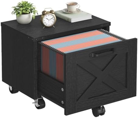 HOOBRO Farmhouse File Cabinet, Small Rolling File Cart Under Desk, 1-Drawer File Cabinet for Home Office, Printer Stand with Drawers, File Organizer Fits A4/Letter Size, Black, BK34WJ01