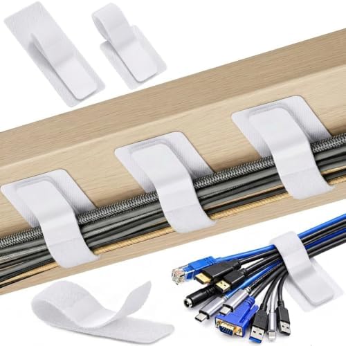 Cable Management Under Desk, 20 Pair Cord Organizer Straps White