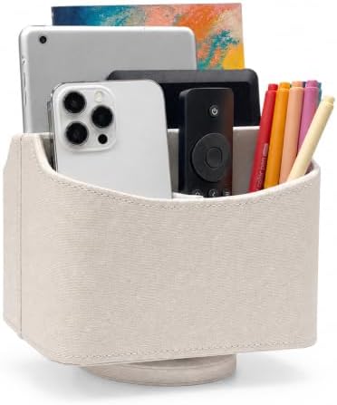 UnionBasic Rotating Desk Organizer, 360 Desk Spinning Caddy, Desktop TV Guide/Mail/Media/Remote Controller Holder Organizer, Beige