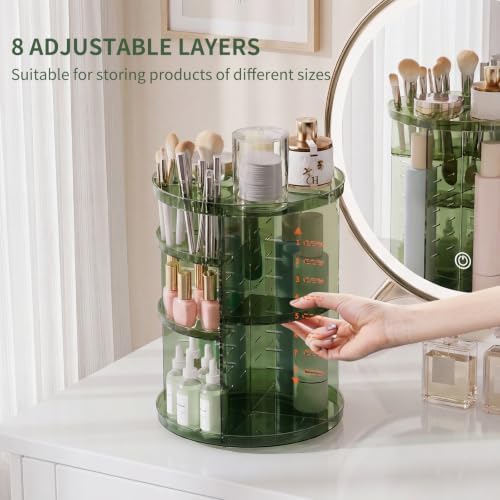 Rotating Makeup Organizer with DIY 8 Adjustable Layers, Clear Green
