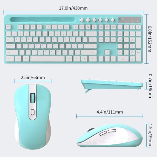 MARVO Wirelss Keyboard and Mouse Combo with Phone Holder, Full-Size, Blue