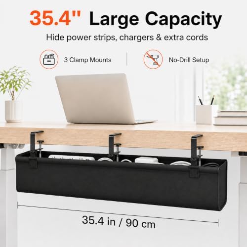 35.4-Inch Under Desk Cable Management Tray, No-Drill Clamp-On
