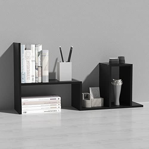 MASAKA B&W - Kawaii Storage Desktop Organizer for Your Desk Space, Double H Plants Display Shelf, Home Office Storage Rack Adjustable Stackable for Office, Dormitory (Black*02)