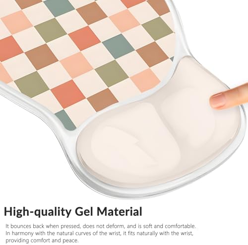 Gel Mouse Pad with Wrist Rest for Mouse Ergonomic Mouse Wrist Rest Non-Slip Silicone Checkered Mousepad with Wrist Support for Computer Desk Gaming Laptop Home Office Desk Accessories Beige Plaid
