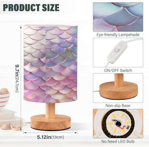 ALAZA Magic Mermaid Decor Bedside Table Lamp with USB Port for Bedroom Nightstand Office Desk LED Bulb Included