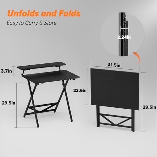 WOHOMO Folding Computer Desk with Monitor Stand, Adjustable Height, Black