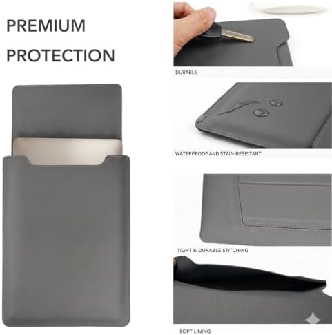 4-in-1 Laptop Sleeve with Stand and Mouse Pad, Faux Leather Protective Case with Accessory Pouch for 13.3-14 Inch Laptops, Grey
