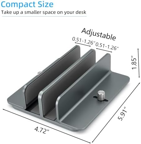 Vertical Laptop Stand, Dual Slot Adjustable Laptop Holder for Desk