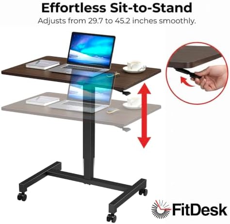 FitDesk Portable Laptop Desk, Adjustable Standing Workstation - Walnut 27"