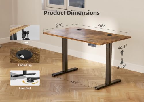 YDN 48 x 24 Inch Rustic Brown Electric Standing Desk