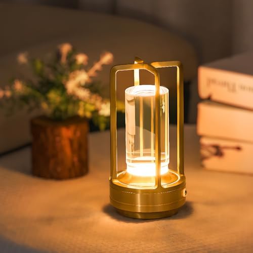 Cordless Table Lamp Rechargeable, Battery Operated Crystal Metal Lamp