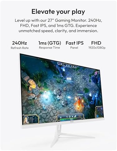 Pixio PX279 Wave White 27 inch 240Hz Refresh Rate FHD 1080p Resolution Fast IPS Panel 1ms GTG Response Time Gaming Monitor with Adaptive Sync
