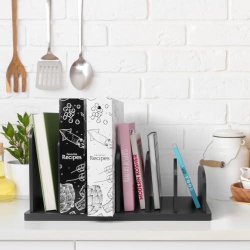 Cook Book Organizer, 6 Sections, Recipe Book Holder Rack, Tabletop Stand for Convenient Cookbook Storage, Vertical Cook Book Stand Kitchen, Binder Holder for Desk & Countertop (Black)