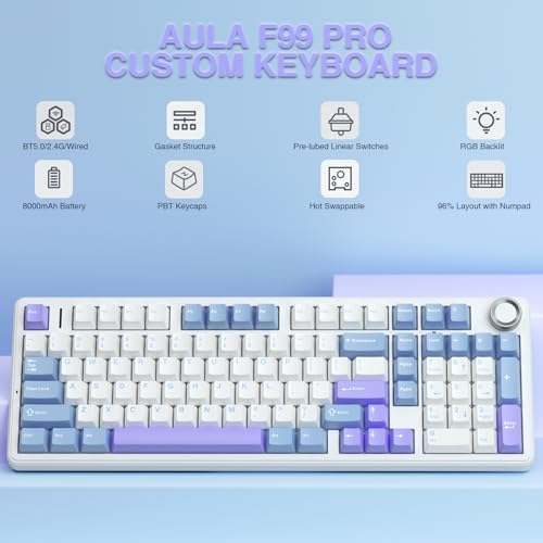 AULA F99 Pro Wireless Mechanical Keyboard with Number Pad, Knob, 99 Keys