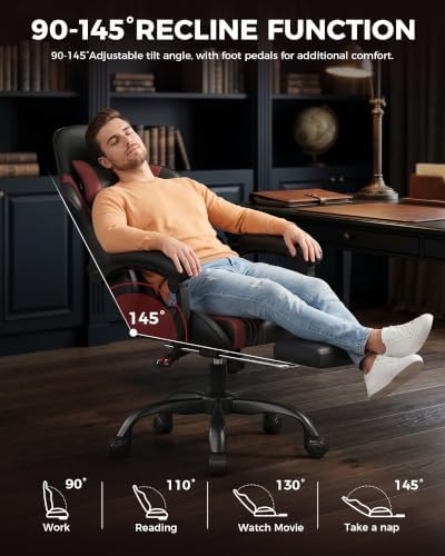 LUCKRACER Gaming Chair with Footrest, Pocket Spring Seat, 90°-135° Reclining Computer Chair with Linkage Armrests, Lumbar Support, Height Adjustment, SGS-Tested Gas Lift, 330 lbs Capacity, Red