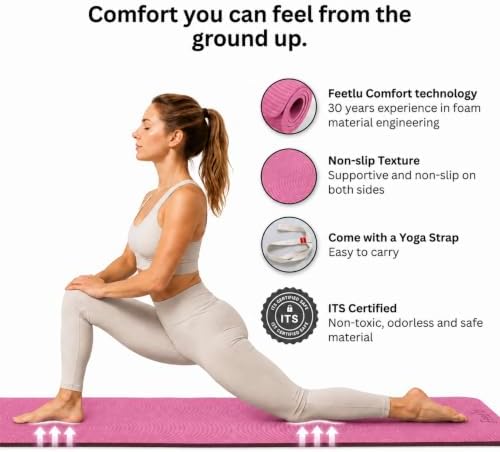 Extra Thick 12mm Exercise Mat, 74" x 26", Non-Slip with a Yoga Strap