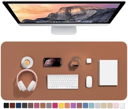Hsurbtra Desk Pad, 35.5" x 17" PU Leather Desk Mat, XXL Extended Mouse Pad, Waterproof Desktop Blotter Protector, Non-Slip Ultra Thin Large Laptop Keyboard Writing Mat for Office Home, Dark Apricot