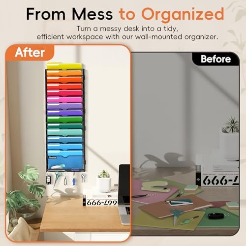 15-Tier Wall File Organizer with Hook, Hanging File Organizer Black