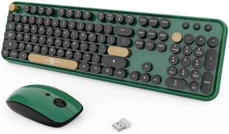 FOPETT Wireless Keyboard and Mouse Combo, 104 Keys Full-Sized 2.4 GHz Round Keycap Colorful Keyboards, USB Receiver Plug and Play, for Windows, Mac, PC, Laptop, Desktop (Black Green)
