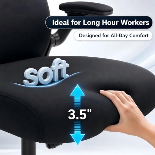 Ergonomic Office Chair for Long Hours and Back Pain Relief, Space-Saving Design with Adjustable Lumbar Support, Flip-Up Arms, 3D Headrest, Tilt & Rock, 330 LBS, Black/Carbon Fiber