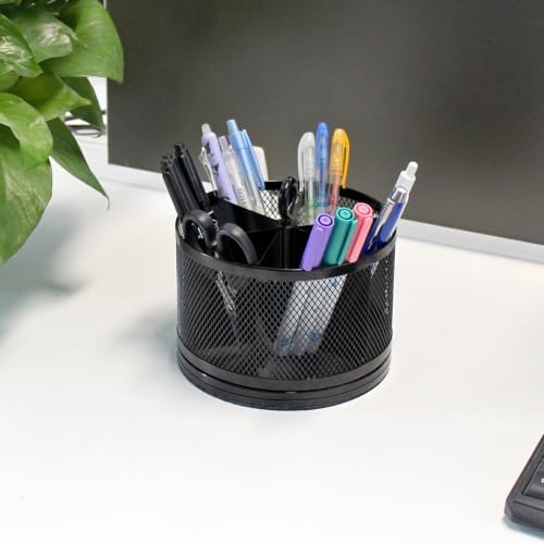 SETTFRFE Mesh Rotating Pen Holder for Desk, Black, 6-Slot