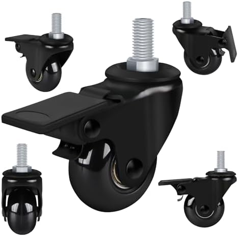 8T8 2" Office Chair Wheels Replacement with Brake, Rubber Caster Wheels with Threaded Stem 3/8''-16x1, Set of 5, Heavy Duty Desk & Gaming Chair Casters for Wood Floor Carpet Mat, Quiet Smooth Rolling