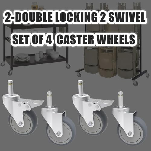 RILIDRI 2-Inch Swivel Stem Caster, 7/16-Inch Stem Diameter Rubber Wheel, Thermoplastic Rubber TPR Replacement Wheels - 4 Pack(2 Brakes 2 Swivel)