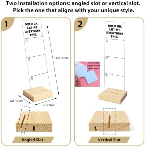 Monitor Memo Board with Removable Wooden Base Acrylic Portable Sticky Note Holder, Hold on let Me Overthink This Acrylic Message Board Sign, Office Desk Set Sticky Notes 100 Sheets