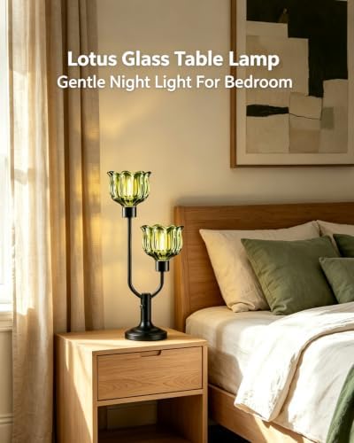 Green Glass Table Lamp Dimmable Vintage Black Flower Lamp Gift
