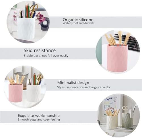 minimaliving Pen Holder,Nordic Style Silicone Waterproof Pencil Holder for Desk Simple&Modern Minimalist Makeup Organizer Multifunctional Office Supplies for Home,Kids and School (Pink)