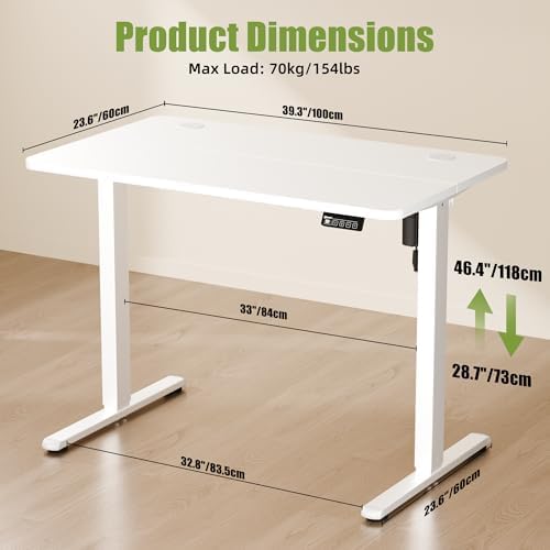 ERGOMAKER 40"x24" Standing Desk, Height Adjustable Sit-Stand Office, White