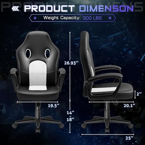 Office Gaming Chair Leather Computer Chairs High Back Ergonomic Adjustable Racing Game Desk Chair Executive Conference Chair (White)