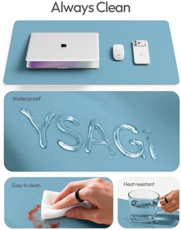 YSAGi Leather Desk Protector, Office Mat, Large Mouse Mat, Non-Slip PU Leather Blotter, Laptop Desk Mat, Waterproof Writing Pad for Office and Home(Sea Blue, 63" x 24")